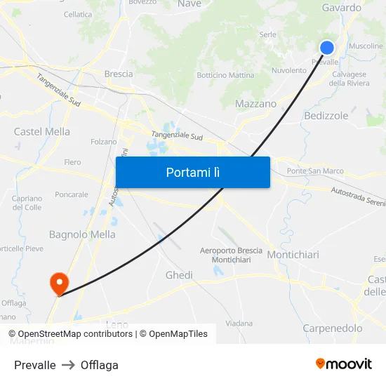 Prevalle to Offlaga map