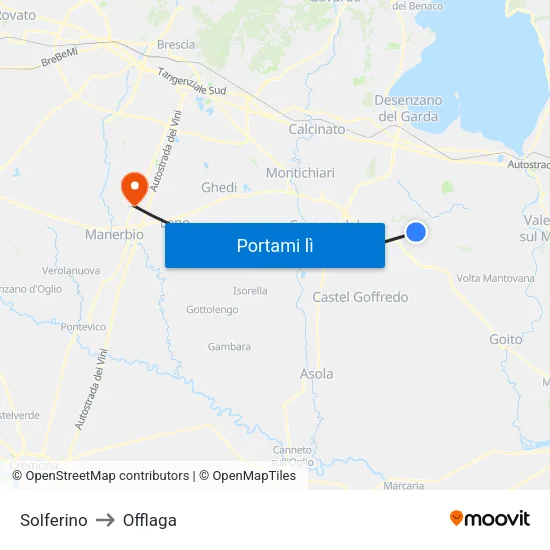 Solferino to Offlaga map