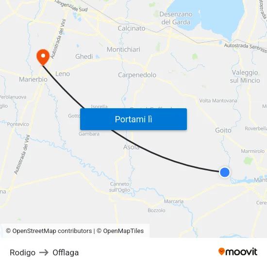 Rodigo to Offlaga map