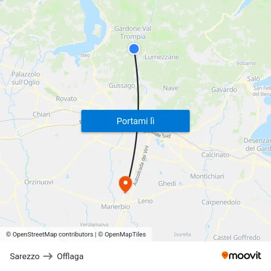 Sarezzo to Offlaga map