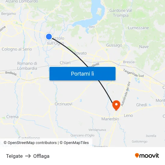 Telgate to Offlaga map