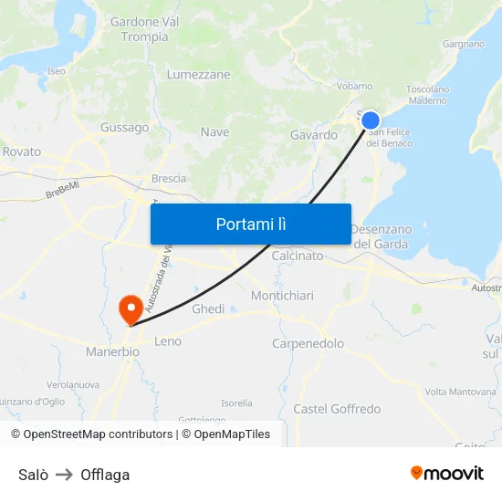 Salò to Offlaga map