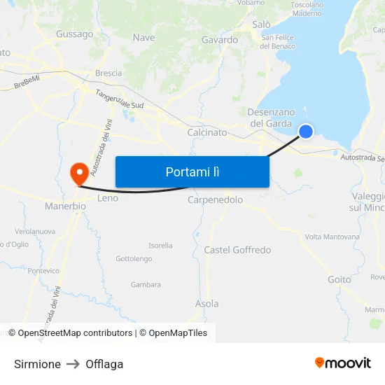 Sirmione to Offlaga map