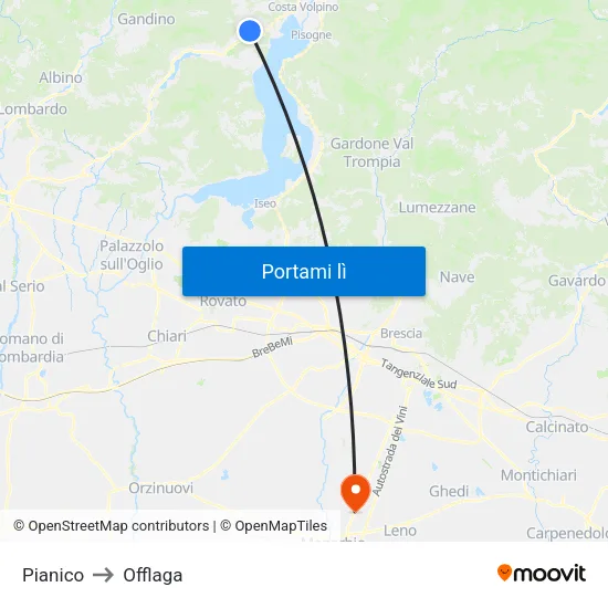Pianico to Offlaga map