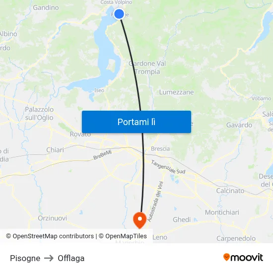 Pisogne to Offlaga map