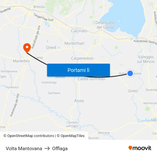 Volta Mantovana to Offlaga map