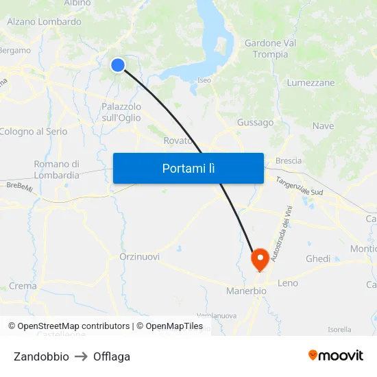 Zandobbio to Offlaga map