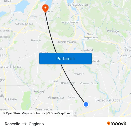 Roncello to Oggiono map