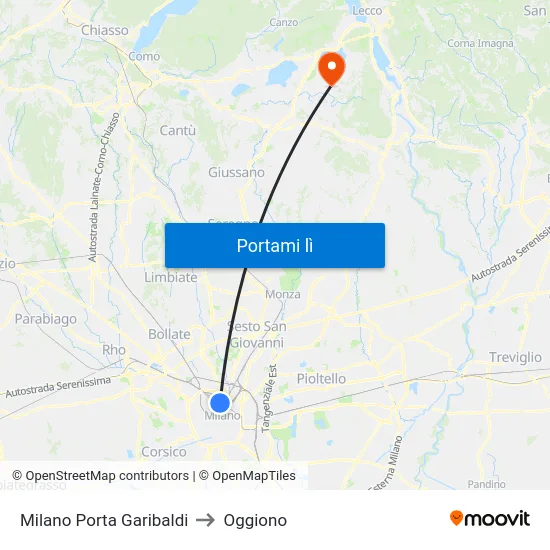 Milano Porta Garibaldi to Oggiono map