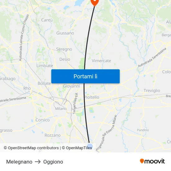 Melegnano to Oggiono map