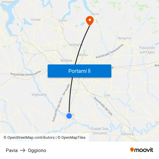 Pavia to Oggiono map