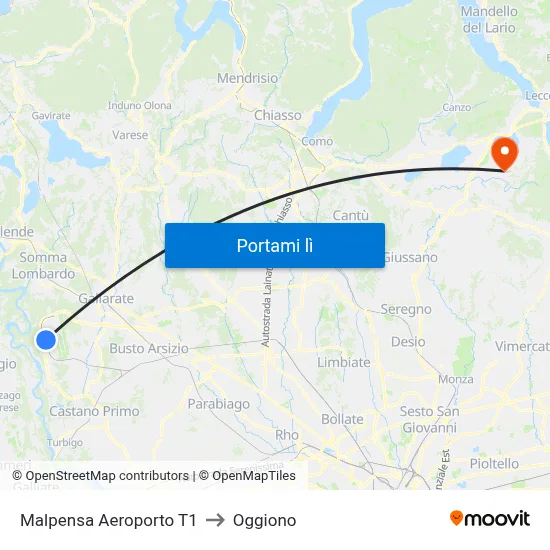 Malpensa Aeroporto T1 to Oggiono map