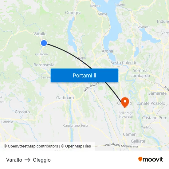 Varallo to Oleggio map