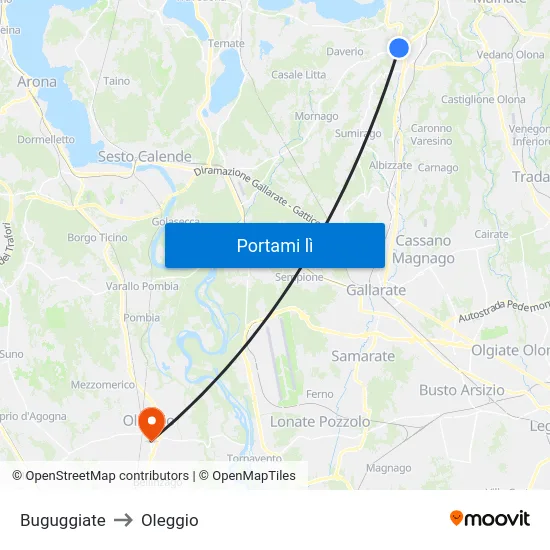 Buguggiate to Oleggio map