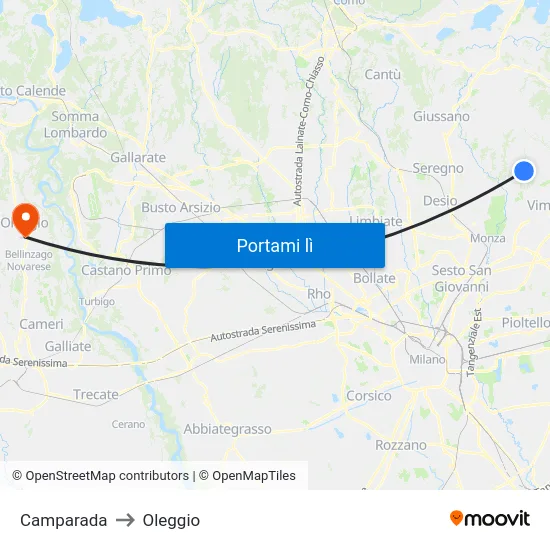 Camparada to Oleggio map