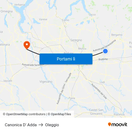Canonica D' Adda to Oleggio map