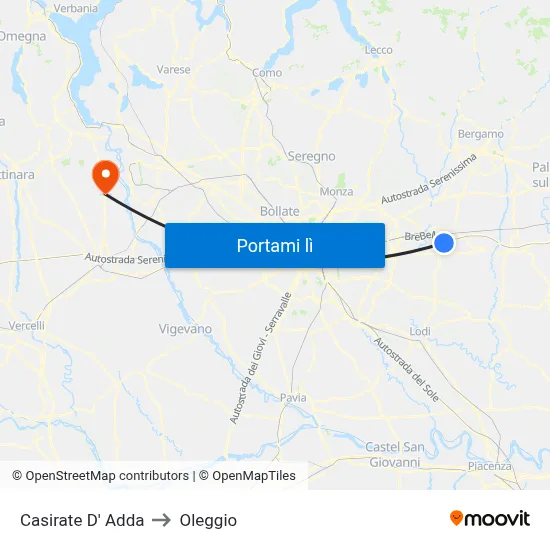 Casirate D' Adda to Oleggio map