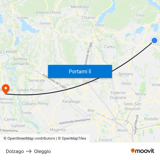 Dolzago to Oleggio map