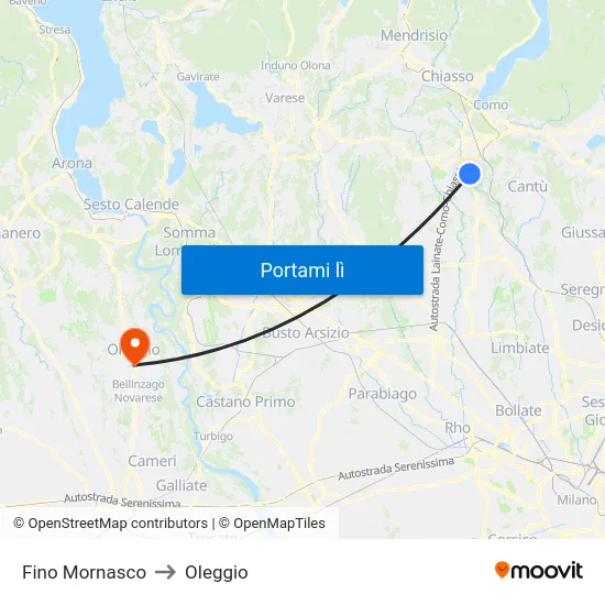 Fino Mornasco to Oleggio map