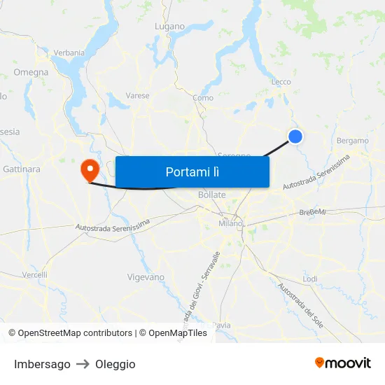 Imbersago to Oleggio map
