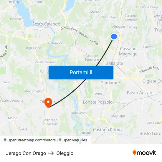 Jerago Con Orago to Oleggio map