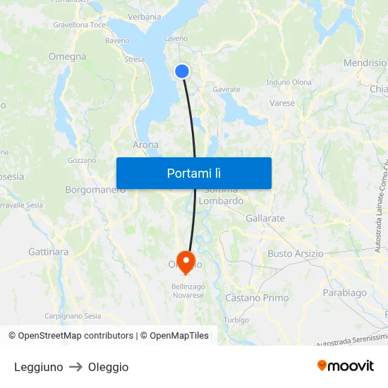 Leggiuno to Oleggio map