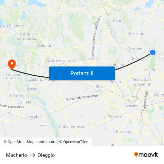 Macherio to Oleggio map