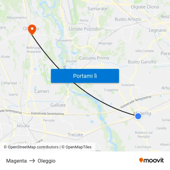 Magenta to Oleggio map