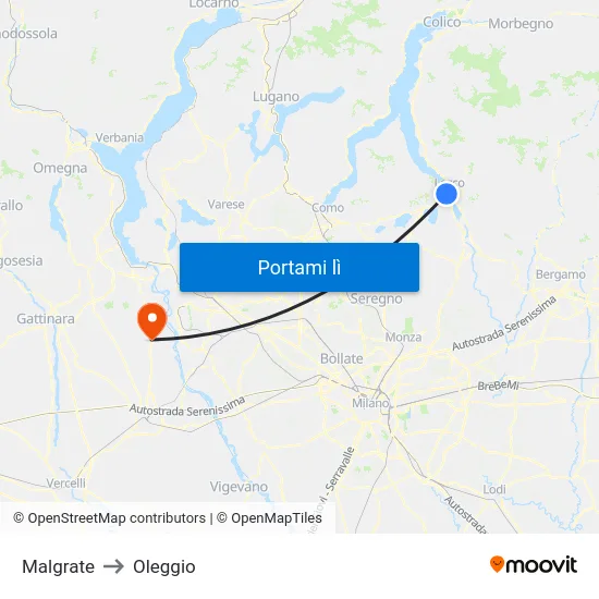 Malgrate to Oleggio map