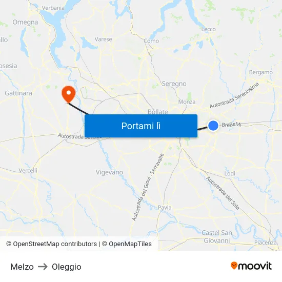 Melzo to Oleggio map