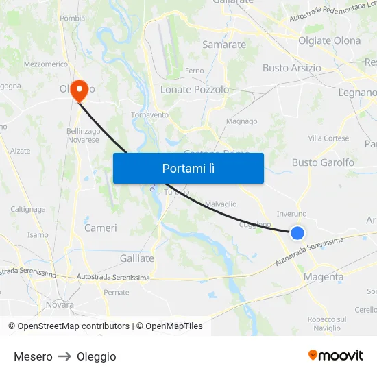 Mesero to Oleggio map