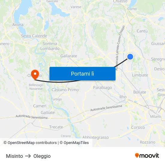 Misinto to Oleggio map