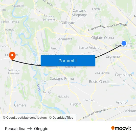 Rescaldina to Oleggio map