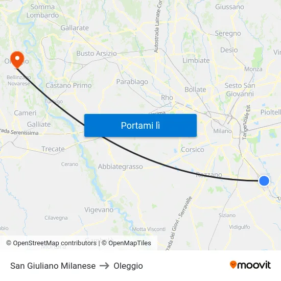 San Giuliano Milanese to Oleggio map