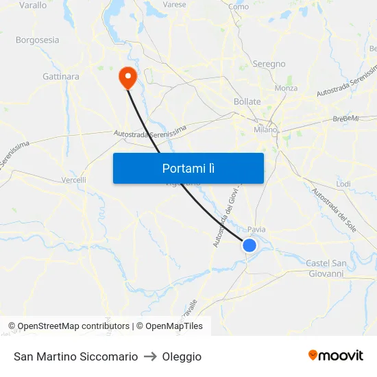 San Martino Siccomario to Oleggio map