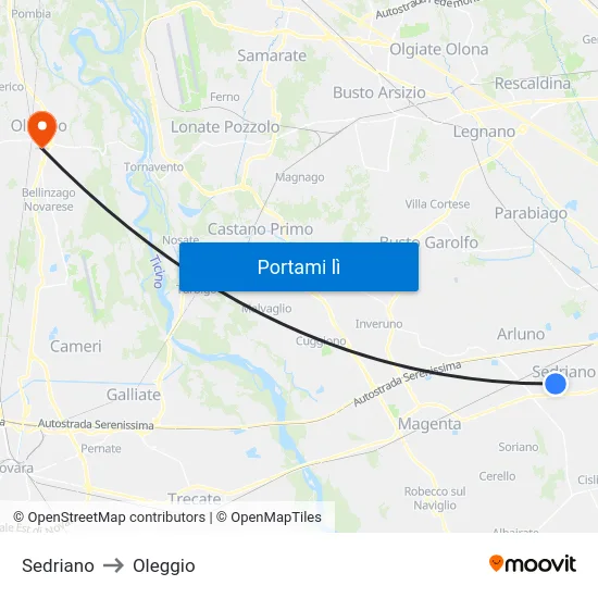 Sedriano to Oleggio map