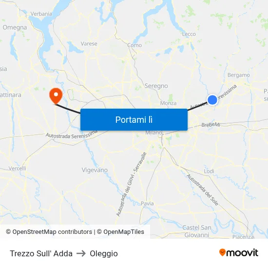 Trezzo Sull' Adda to Oleggio map