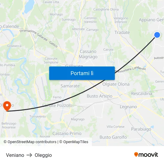 Veniano to Oleggio map