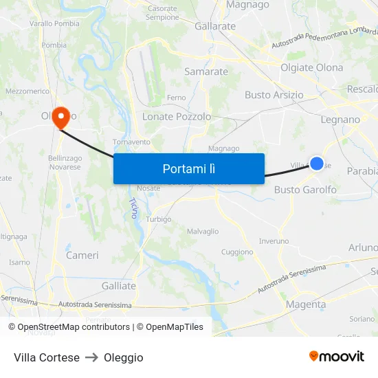 Villa Cortese to Oleggio map