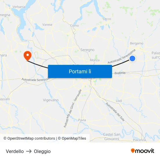 Verdello to Oleggio map