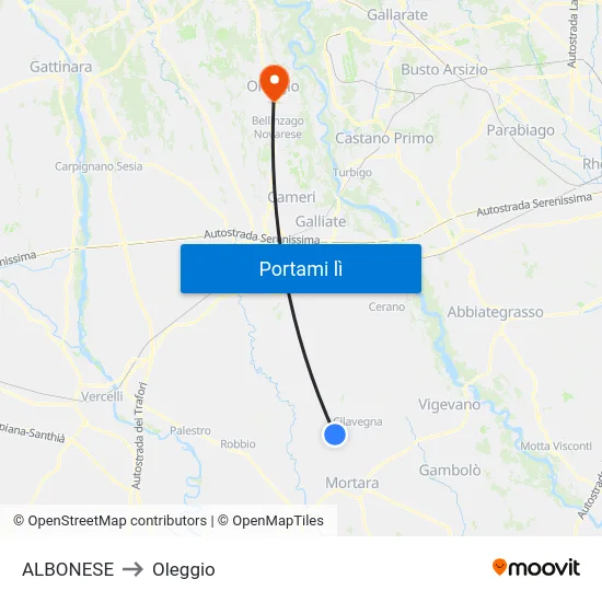 ALBONESE to Oleggio map