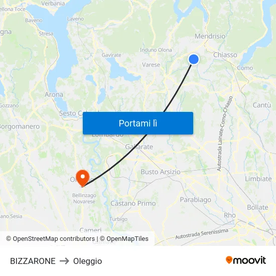 BIZZARONE to Oleggio map