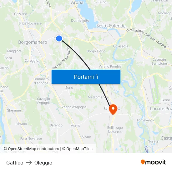 Gattico to Oleggio map