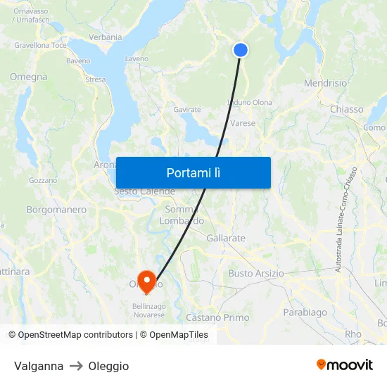 Valganna to Oleggio map