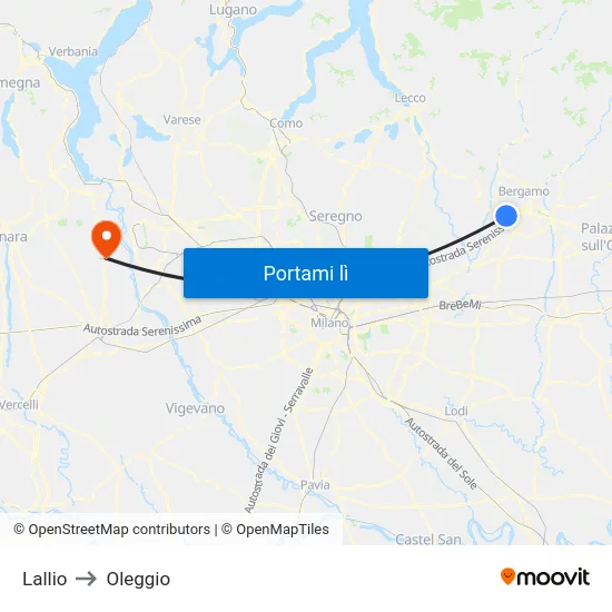 Lallio to Oleggio map