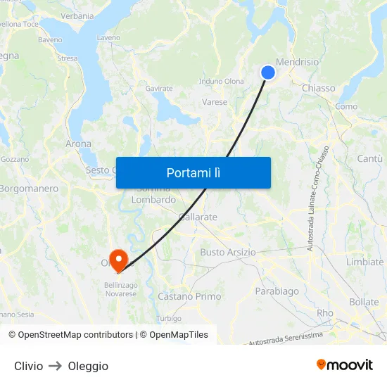 Clivio to Oleggio map