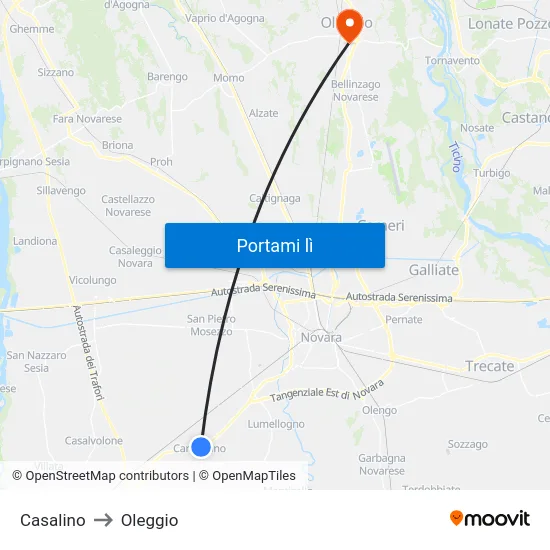 Casalino to Oleggio map