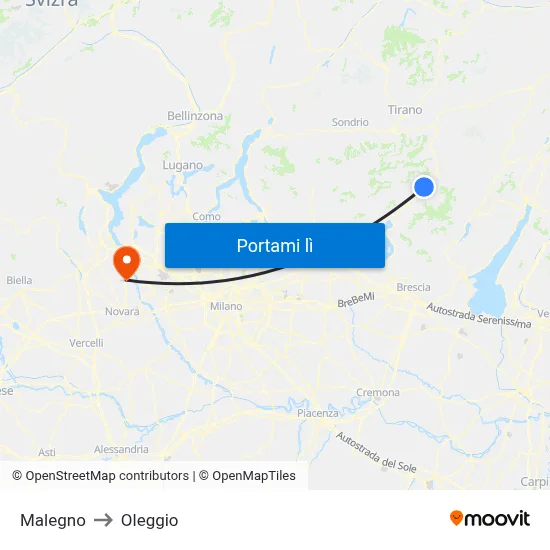 Malegno to Oleggio map