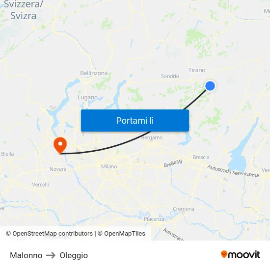 Malonno to Oleggio map