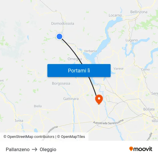 Pallanzeno to Oleggio map